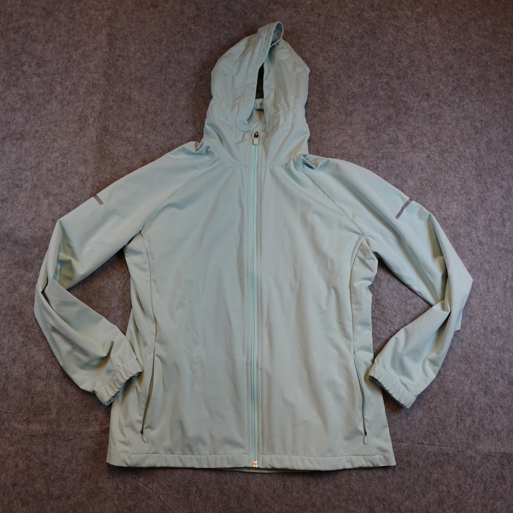 Adidas Jacket Women Large Blue Hooded Full Zip Reflective‎ Running Jacket